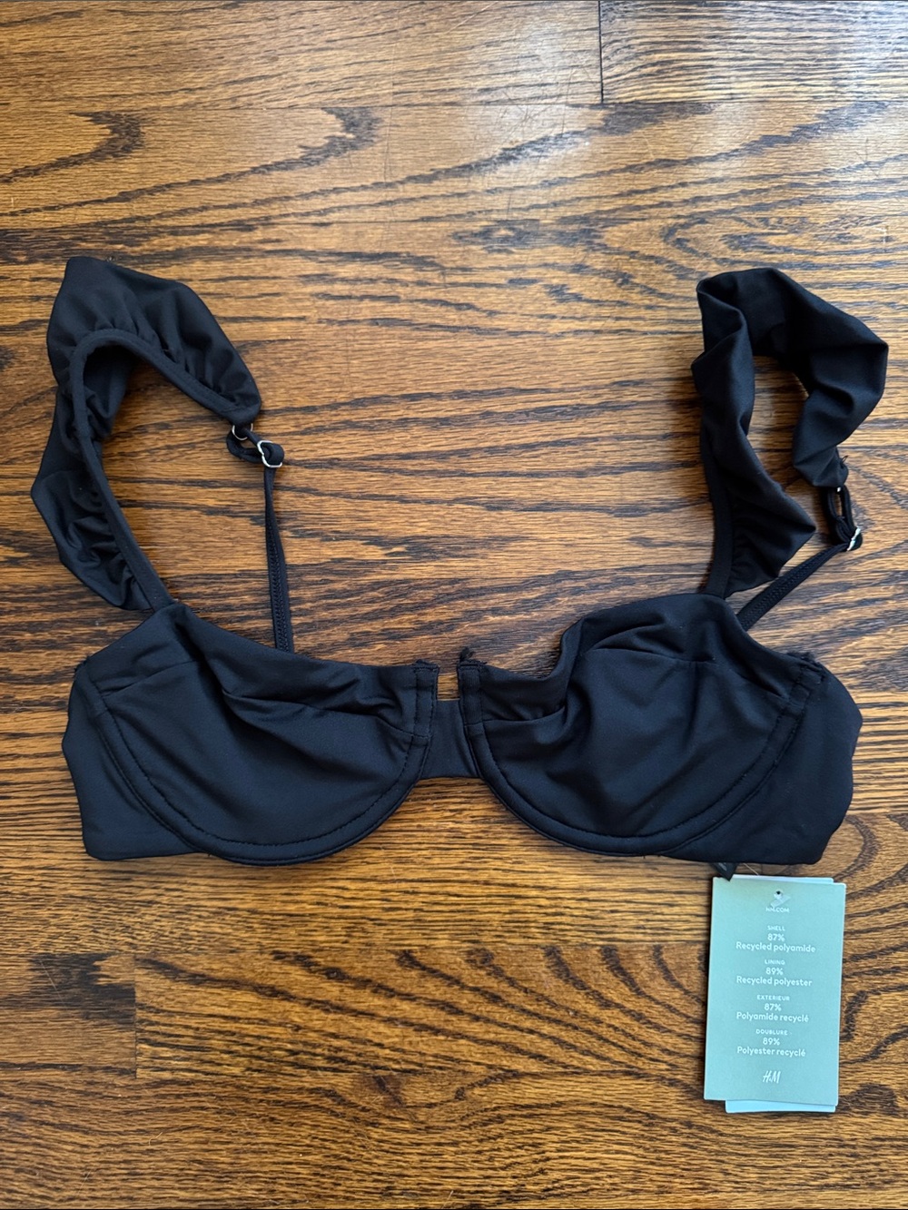 H&M Black Ruffle Bralette Swim Suit Top Size 34B NWT